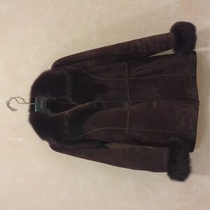 Fox Fur Trim Leather Coat